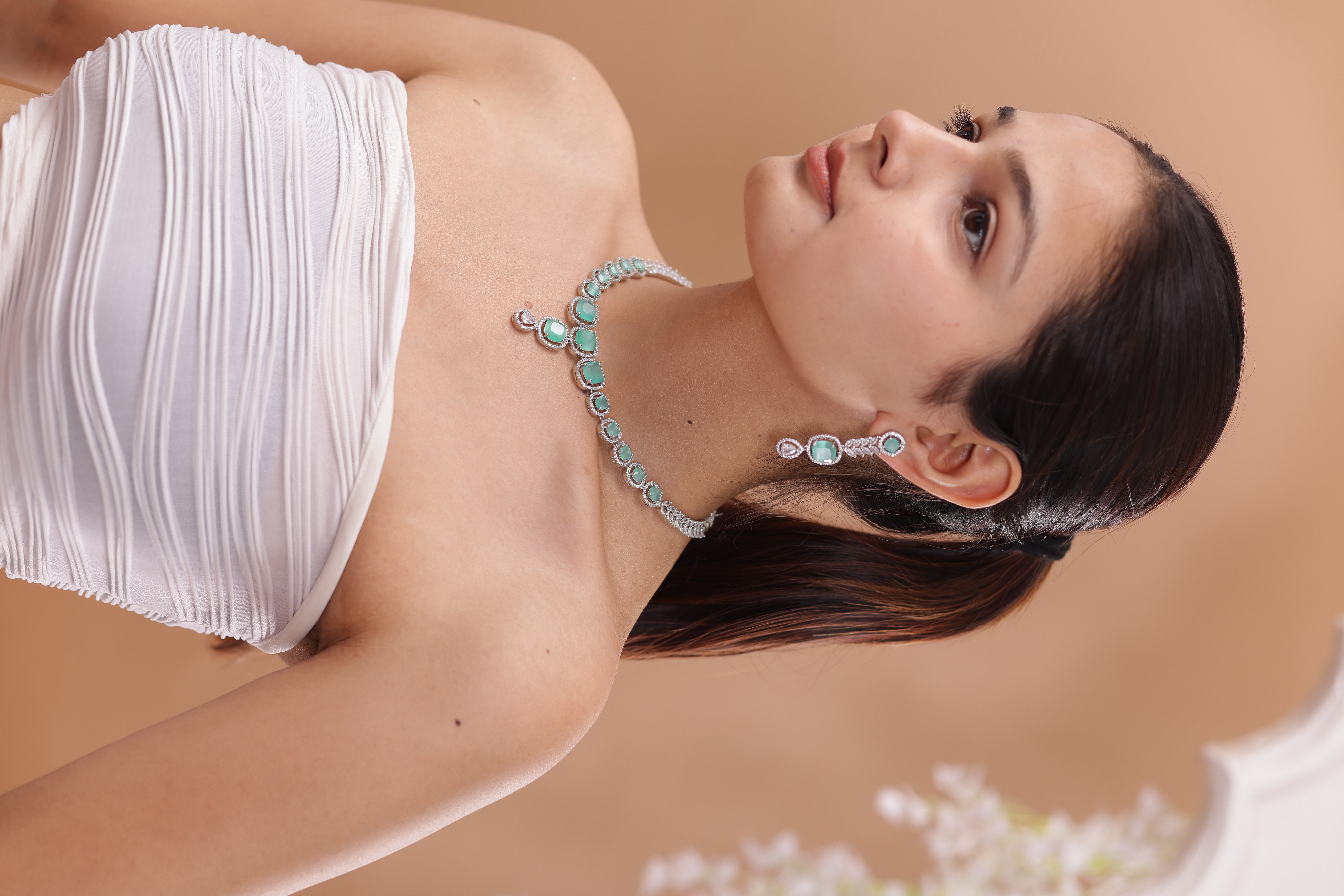 GlammTank Elegant Sleek Round shaped Rose Gold Plated Alloy Necklace Set with earings for Women